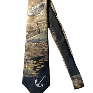 Vintage Alynn Neckwear Animal Kingdom Shark Fish Anchor Novelty Tie  Polyester